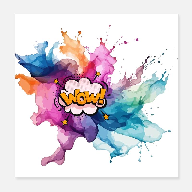 Bold Pop Art Explosion with "Wow" Text Poster 8" x 8" (20x20 cm)