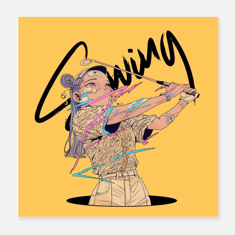 Futuristic Golf Swing in Motion Poster 8" x 8" (20x20 cm)