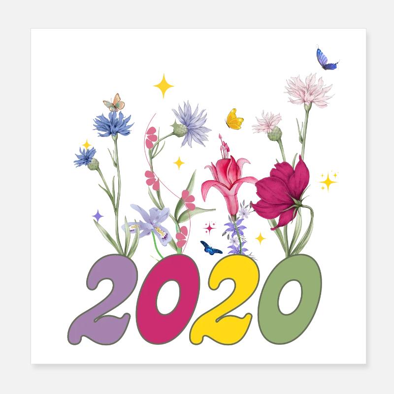 Année de naissance 2020 fleurs sauvages Poster 20 x 20 cm