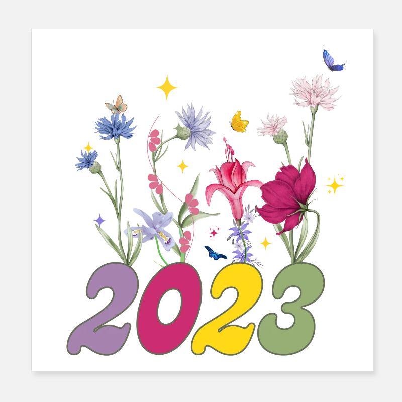 Année de naissance 2023 fleurs sauvages Poster 20 x 20 cm
