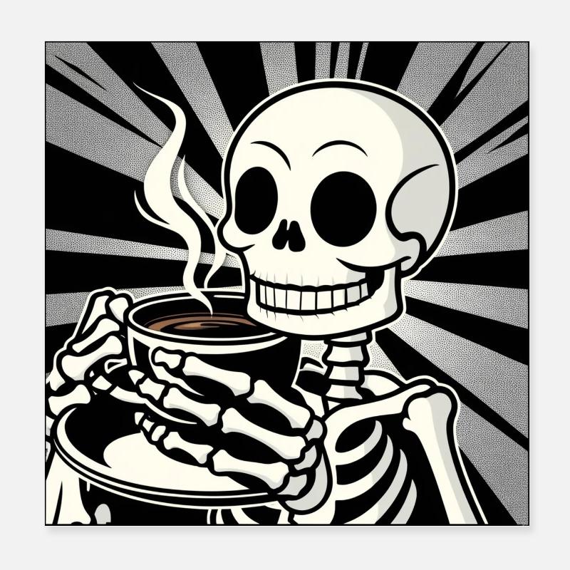 Enjoying skeleton over coffee Poster 8" x 8" (20x20 cm)