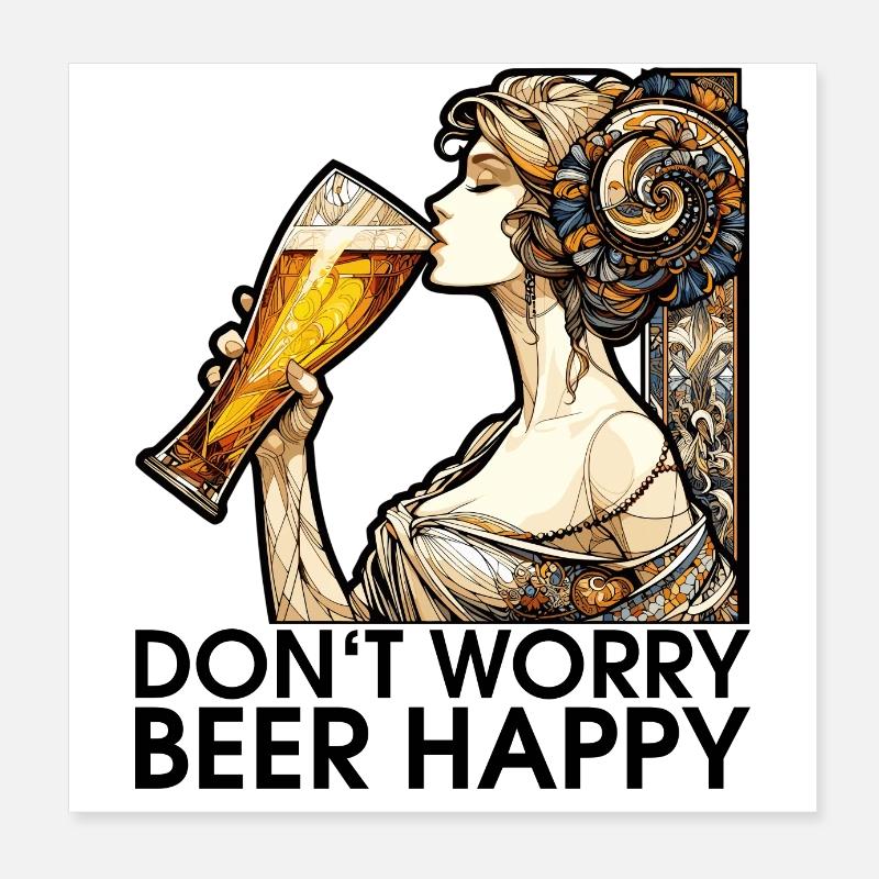 Frau trinkt Bier glücklich Geschenk Poster 20x20 cm