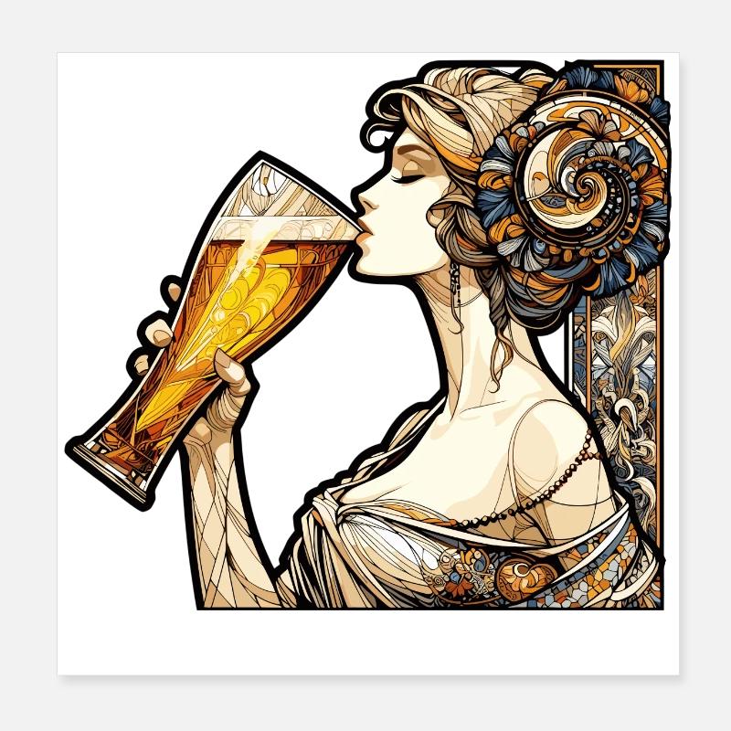 Femme buvant de la bière cadeau Poster 20 x 20 cm