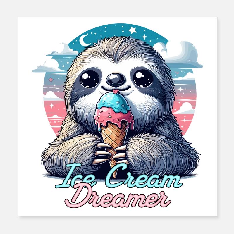Eiscreme Träumer süßes Faultier mit Eis Geschenk Poster 20x20 cm