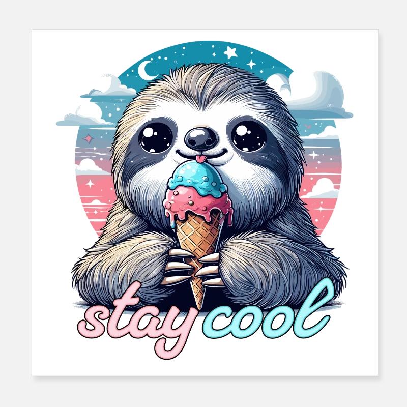 Bleib cool süßes Faultier mit Eis Geschenk Poster 20x20 cm