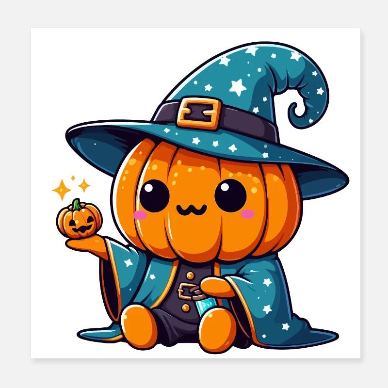 Mignon Magicien Citrouille d'halloween Poster 20 x 20 cm