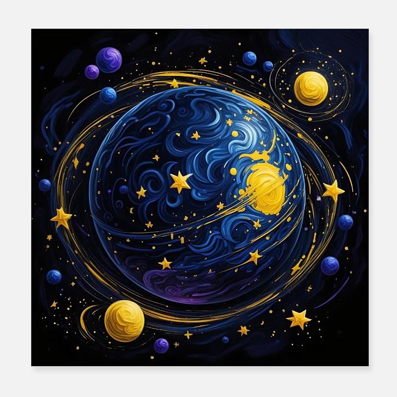 Planets and celestial bodies, stars and comets Poster 8" x 8" (20x20 cm)