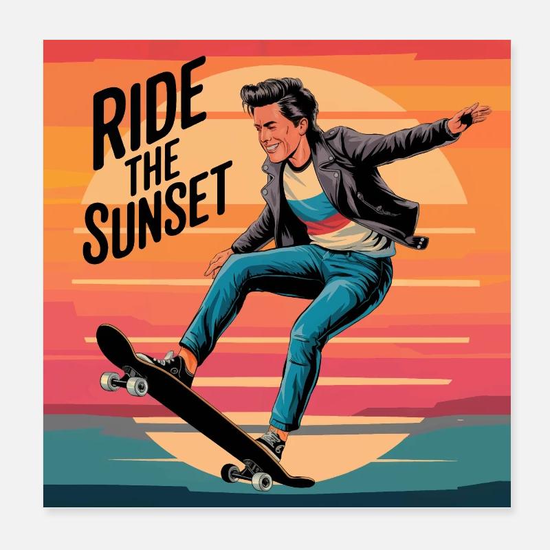 Ride the Sunset Skateboarder Poster 20 x 20 cm