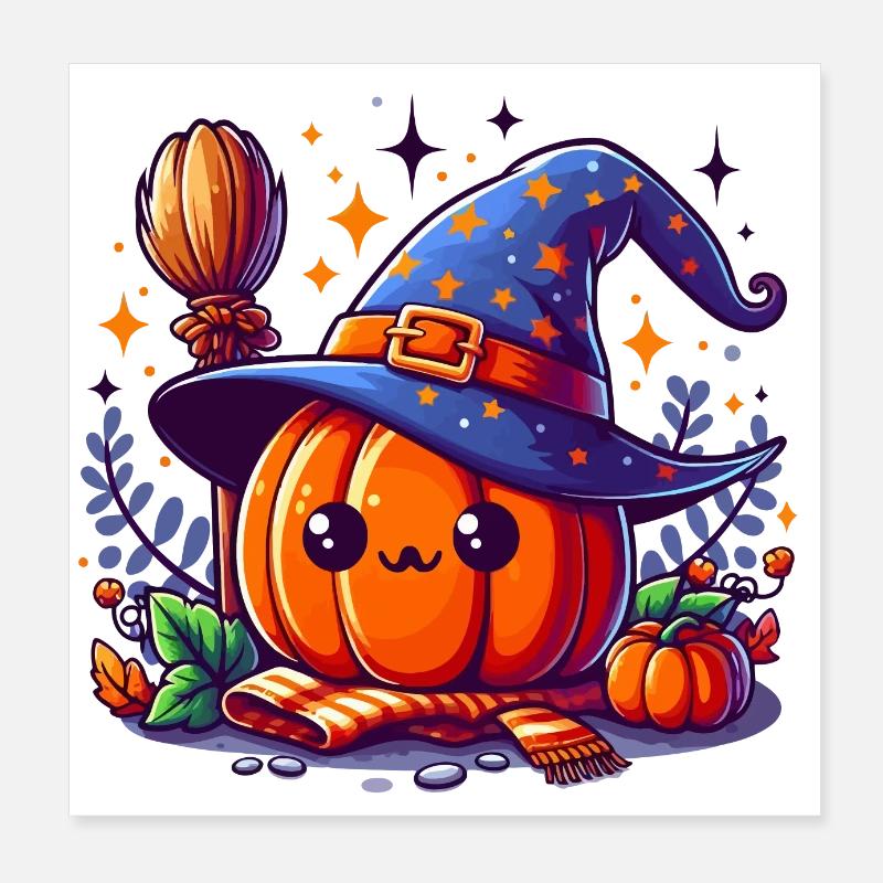 Little Halloween Witch Pumpkin Poster 8" x 8" (20x20 cm)