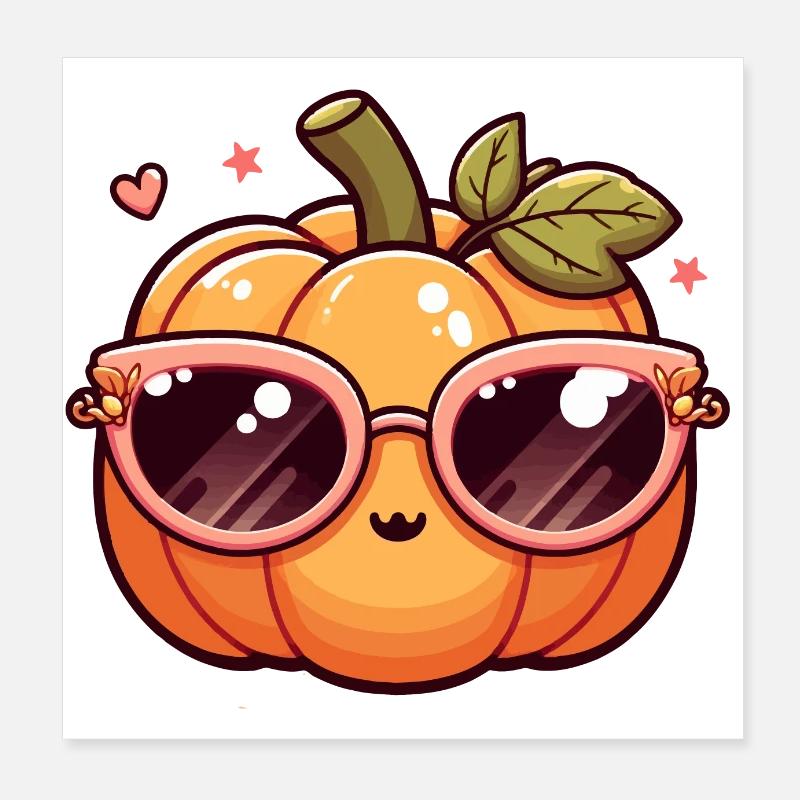 Cute Pumpkin with Glasses Poster 8" x 8" (20x20 cm)