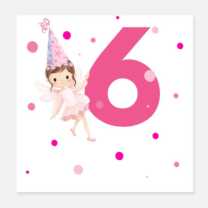 6th Birthday Pink Fairy Poster 8" x 8" (20x20 cm)