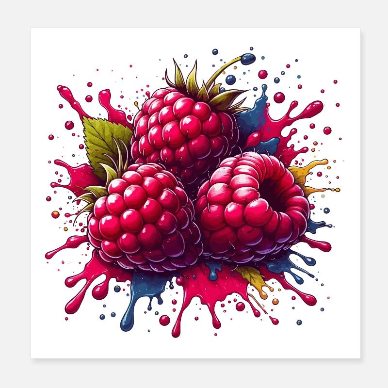 Raspberries Paint Explosion Poster 8" x 8" (20x20 cm)