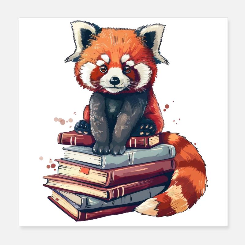 Little Panda Livres Rat de bibliothèque Panda roux Poster 20 x 20 cm