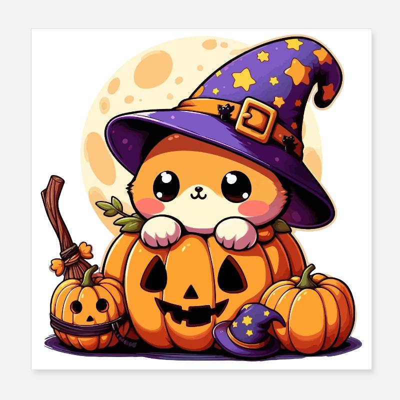 Petit Chat Mignon d'Halloween Poster 20 x 20 cm