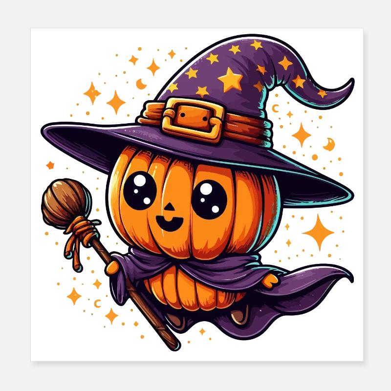 Cute Halloween Witch Pumpkin Poster 8" x 8" (20x20 cm)