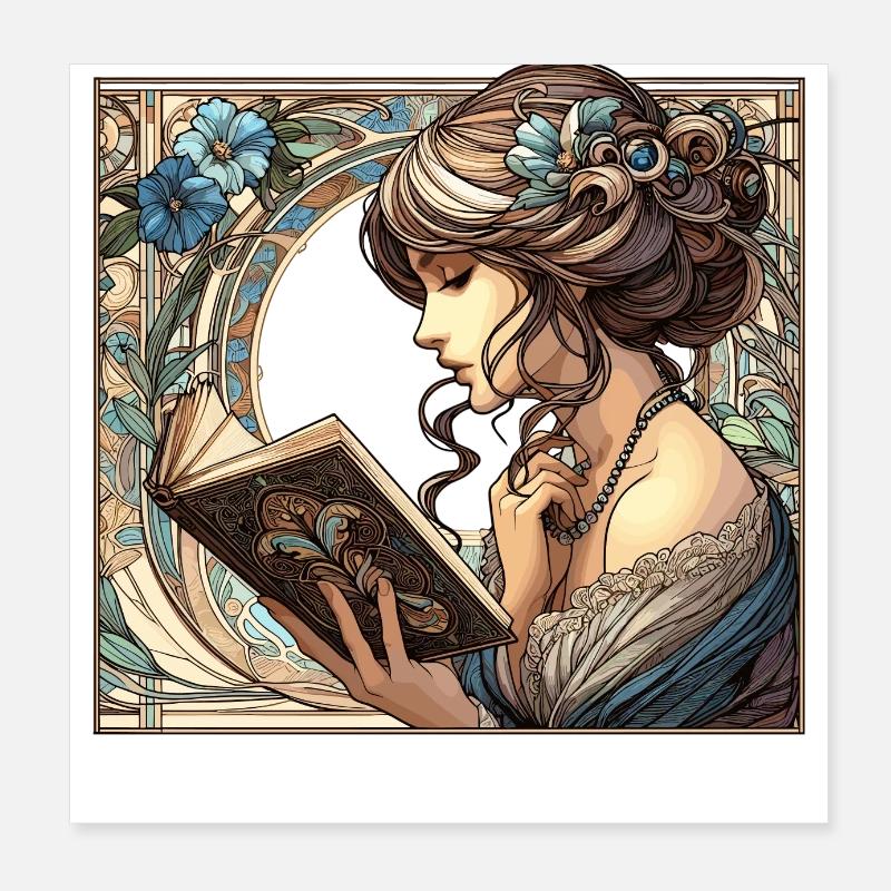 Frau Lesen Schmökern Buch Bücher Geschenk Poster 20x20 cm