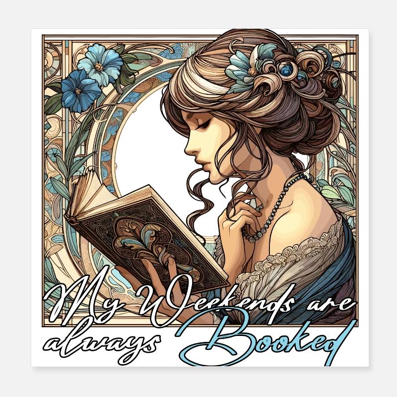 Frau Lesen Wochenenden Buch Bücher Geschenk Poster 20x20 cm