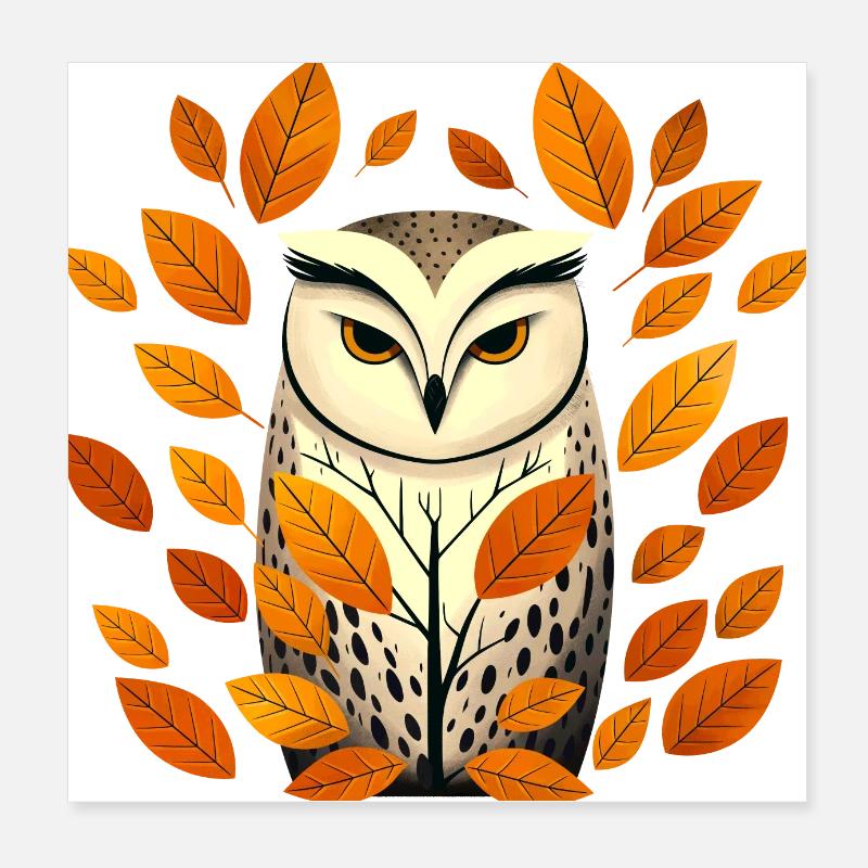 Eule und Herbstblätter Poster 20x20 cm