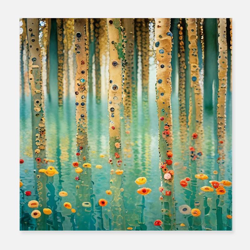 Forêt abstraite de fleurs et reflets Poster 20 x 20 cm