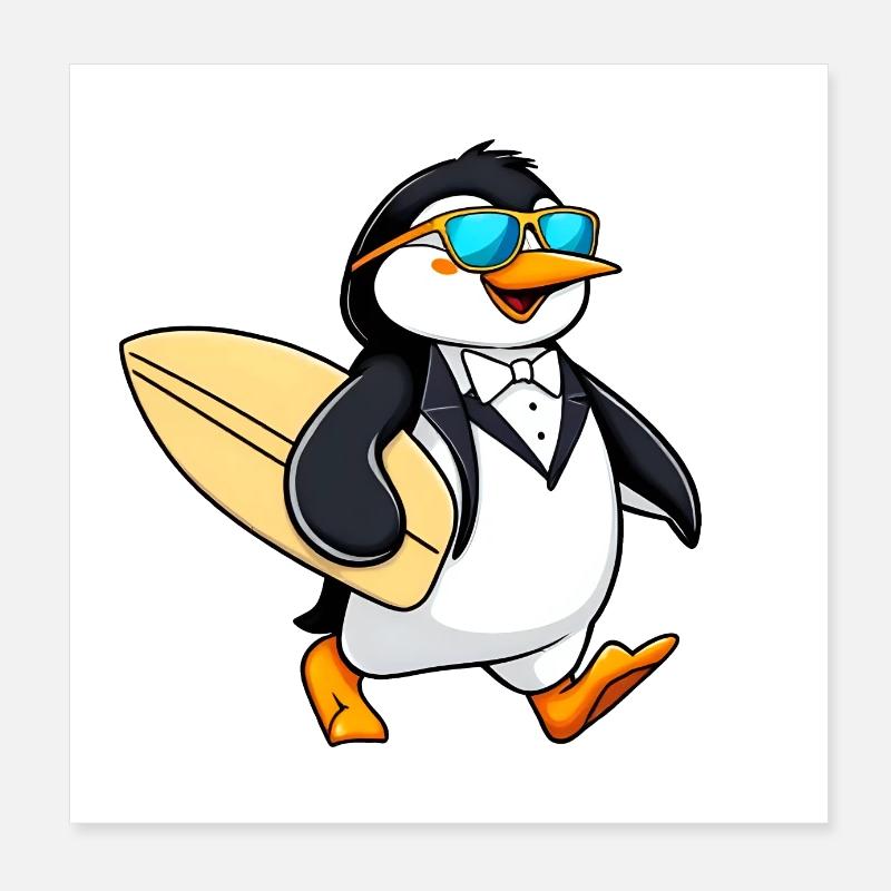 Happy Penguin surfing, smoking et lunettes de soleil Poster 20 x 20 cm