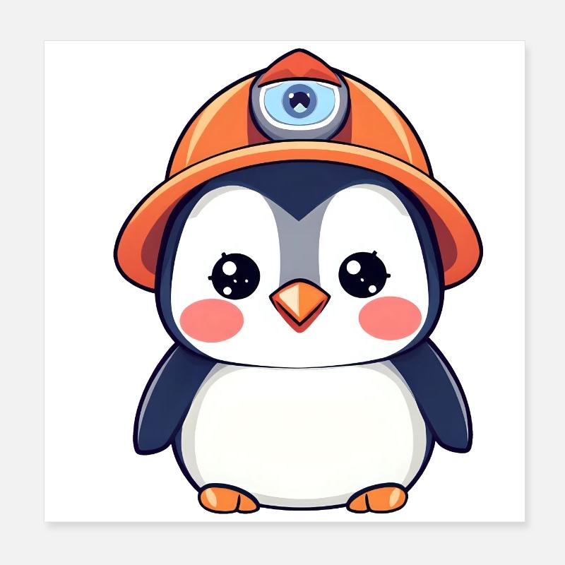 Pingouin de l’équipe de construction dans un casque de sécurité orange Poster 20 x 20 cm