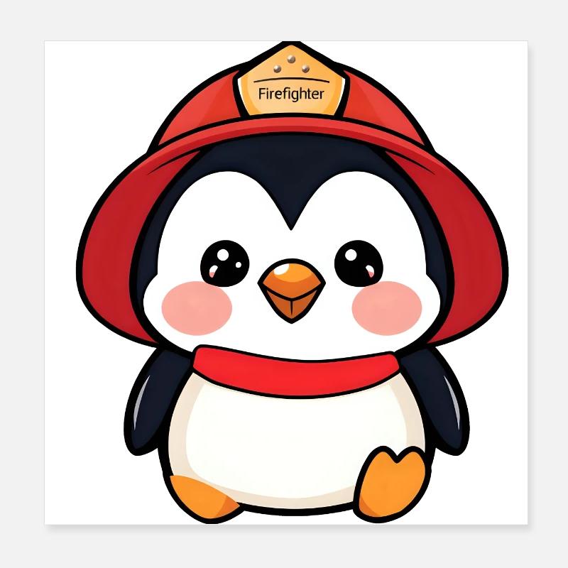 Prêt à rouler : Pingouin pompier de dessin animé Poster 20 x 20 cm
