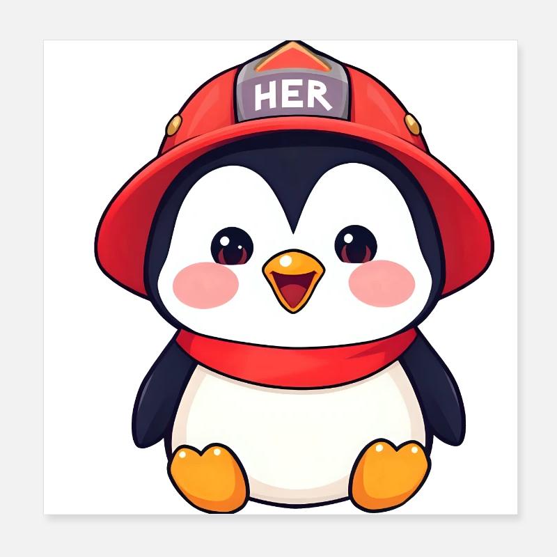 Fröhlicher Cartoon-Pinguin mit Helm Poster 20x20 cm