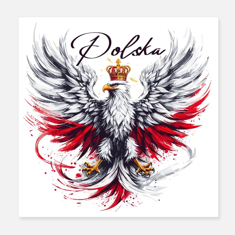 Pologne Polska Polonais Rouge Blanc Aigle Couronne Dorée Poster 20 x 20 cm