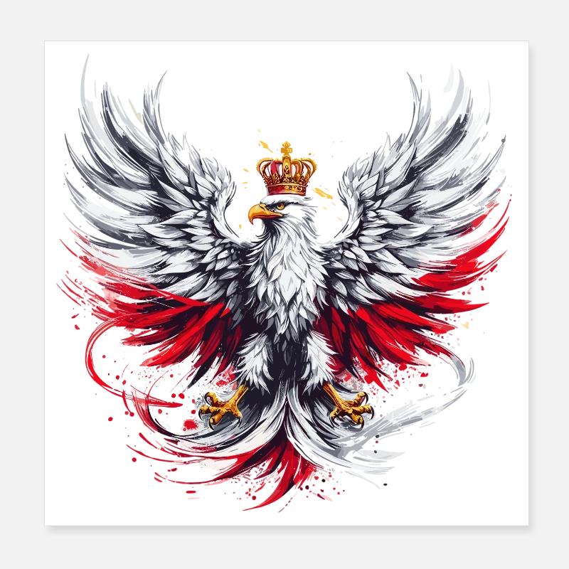 Poland Polska Polish Red White Eagle Golden Crown Poster 8" x 8" (20x20 cm)