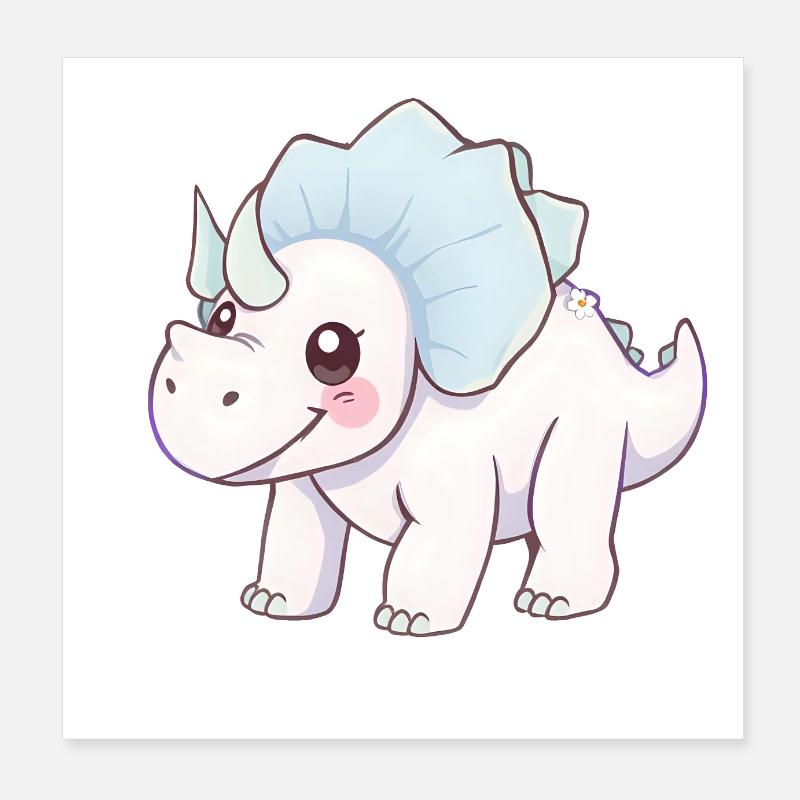 Smiling Cartoon Dinosaur with Blue Bow Poster 8" x 8" (20x20 cm)