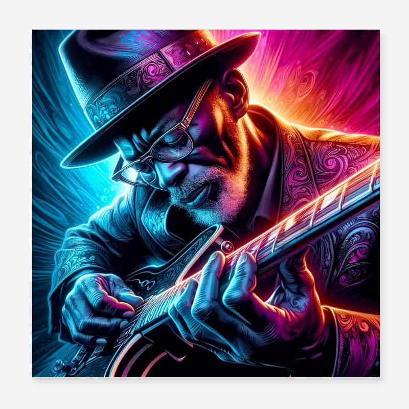 Retro Neon Effekte Gitarrist Poster 20x20 cm