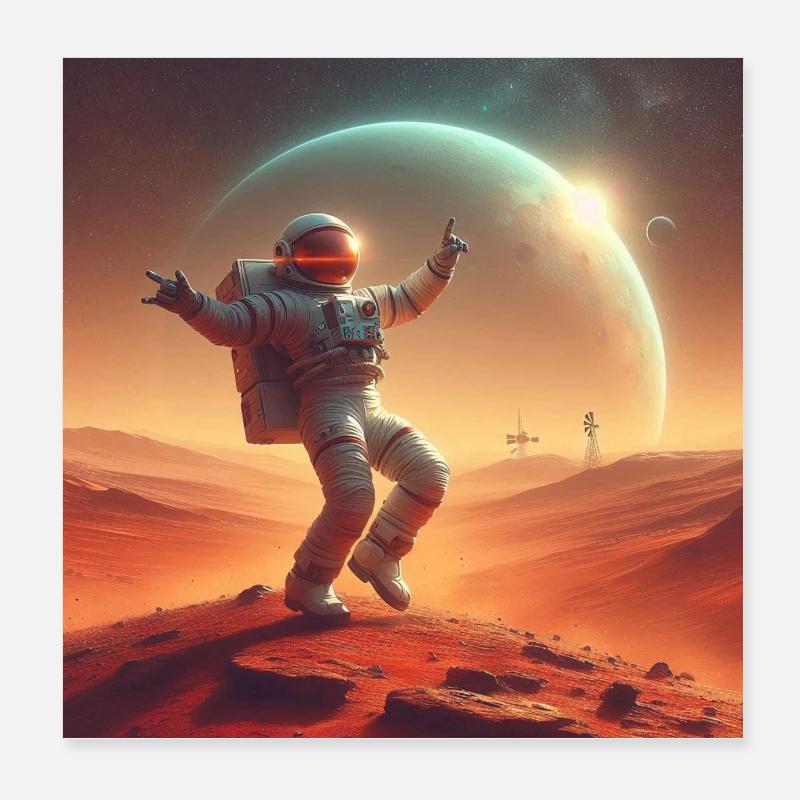 Dancing astronaut on Mars Poster 8" x 8" (20x20 cm)