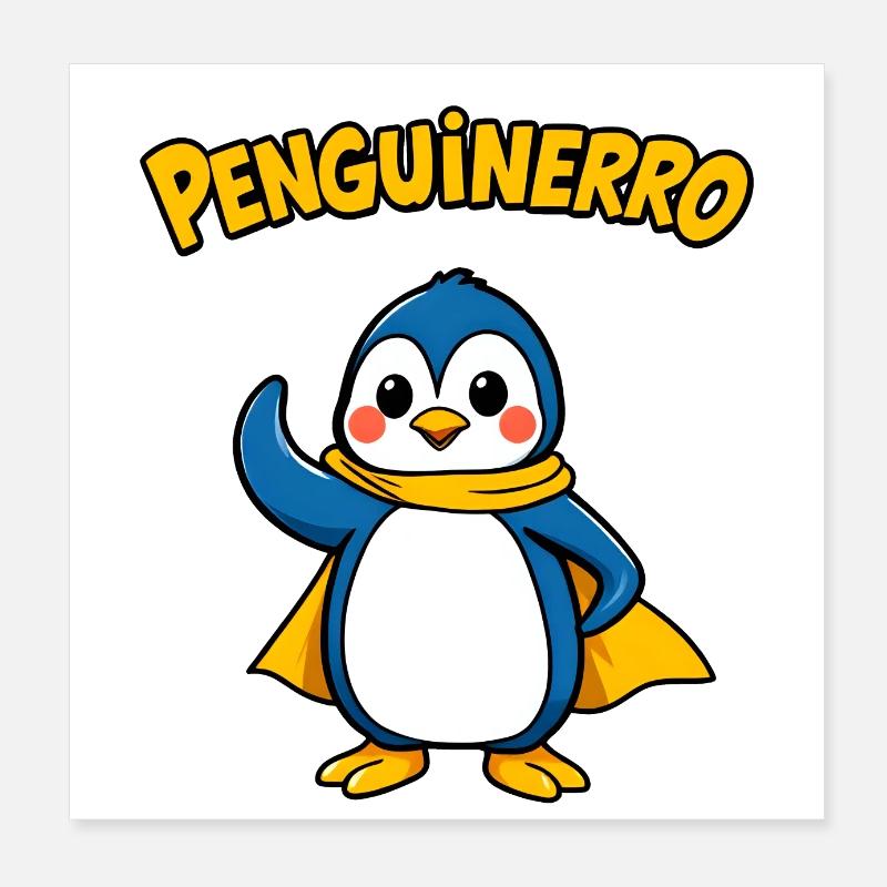 Pingouin joyeux se tenant audacieusement avec une écharpe Poster 20 x 20 cm