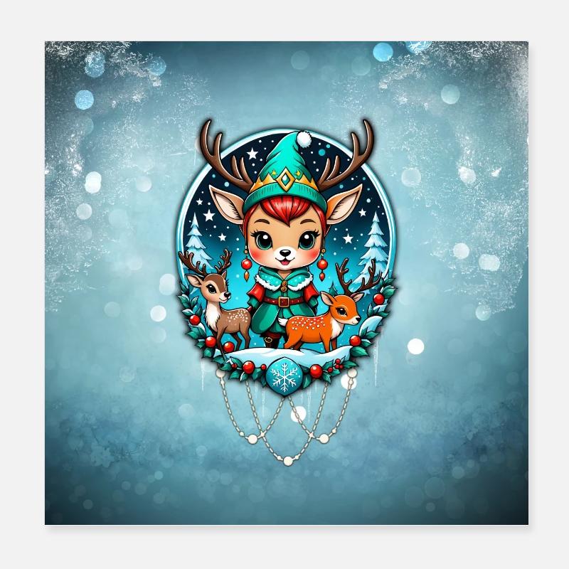 A cute reindeer elf style Poster 8" x 8" (20x20 cm)