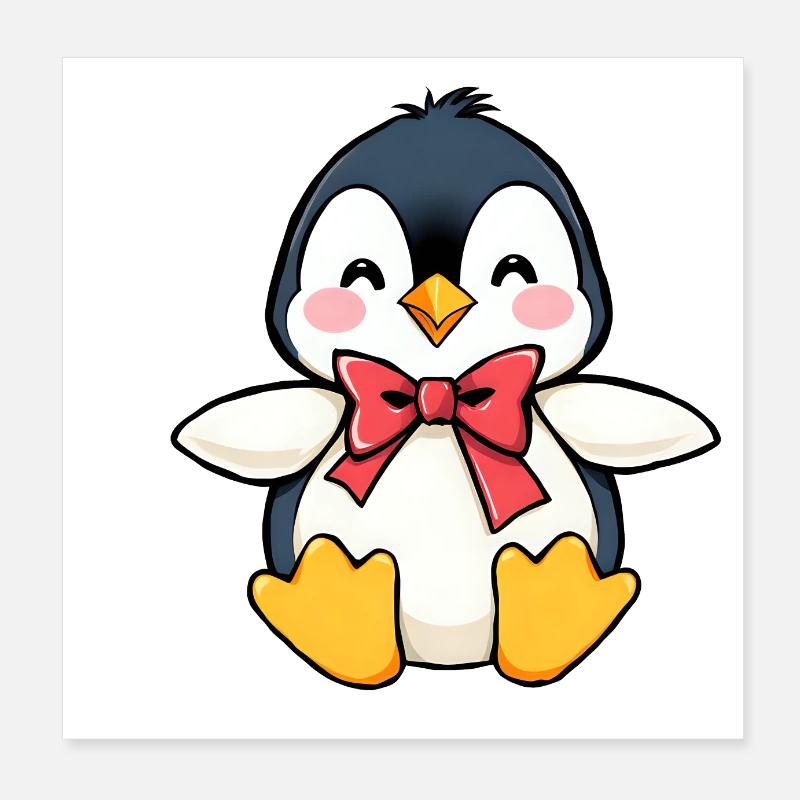 Pingouin charmant avec nœud papillon rouge Poster 20 x 20 cm