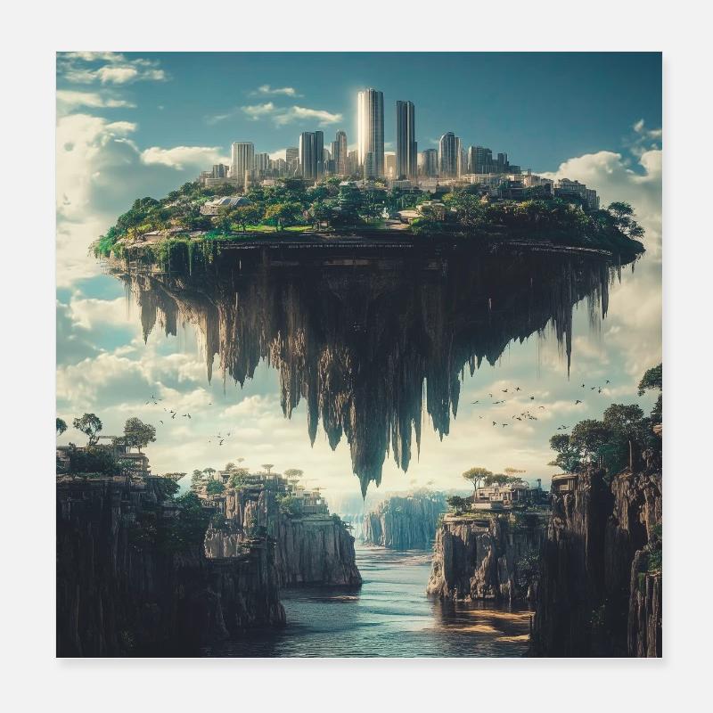 Fliegende Insel Poster 20x20 cm