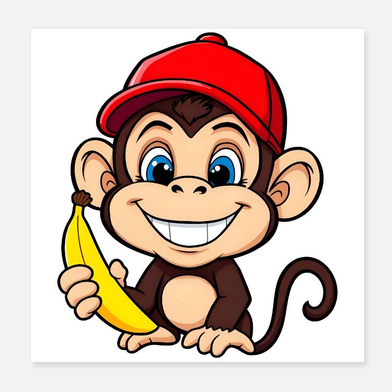 Affe & Banane - Cartoon Fun Poster 20x20 cm