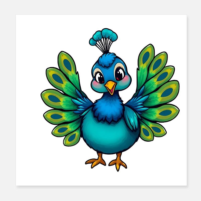 Charmanter blauer Pfau mit Blumenhut Poster 20x20 cm