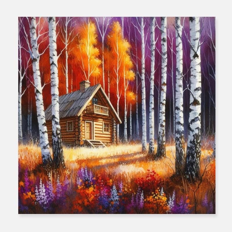 Autumn magic in the birch forest Poster 8" x 8" (20x20 cm)