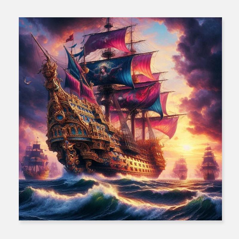 Bataille navale au coucher du soleil Poster 20 x 20 cm