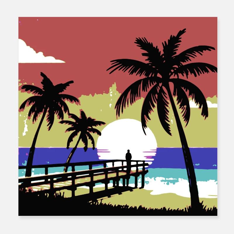 Solitary Reflection at Sunset Pier Poster 8" x 8" (20x20 cm)