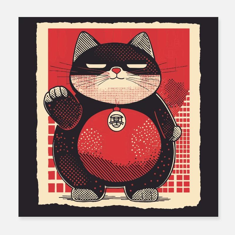 Maneki Glückskatze Poster Poster 20x20 cm