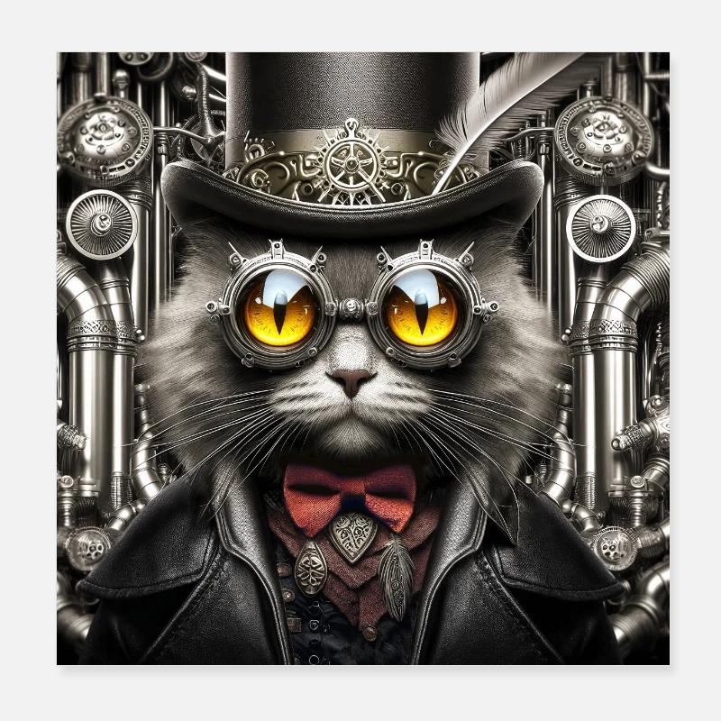 Chat Steampunk Poster 20 x 20 cm