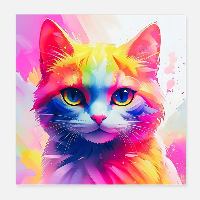 Œuvre d’art vibrante de chat arc-en-ciel Poster 20 x 20 cm