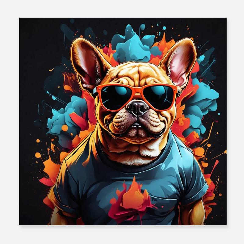 Bouledogue français Frenchie avec lunettes de soleil Poster 20 x 20 cm