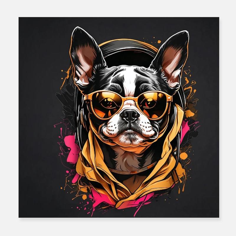 Boston Terrier Bostie avec lunettes de soleil Poster 20 x 20 cm