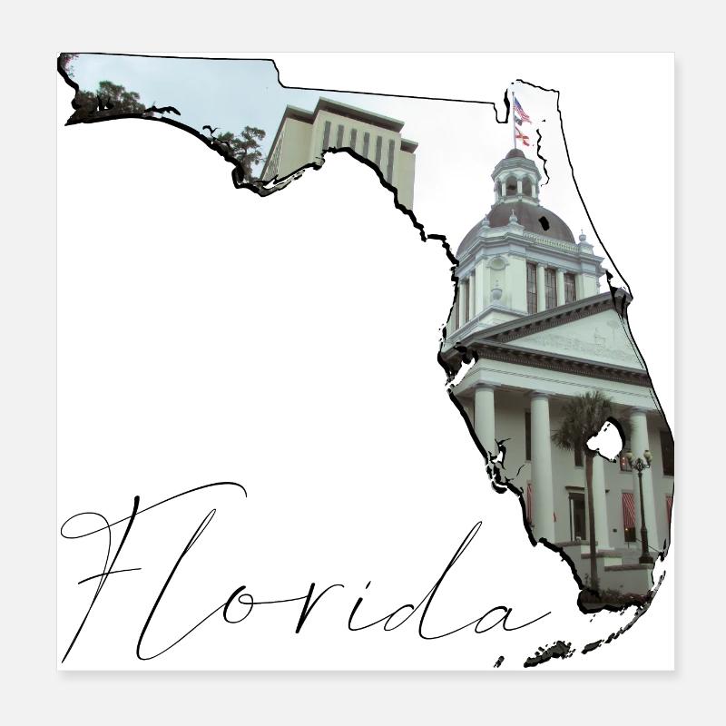Capitole de l’État de Floride en Floride Carte FL Poster 20 x 20 cm
