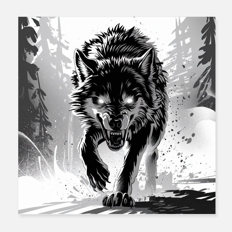 Wolf Animal Vector Nature Illustration Design Wild Poster 8" x 8" (20x20 cm)