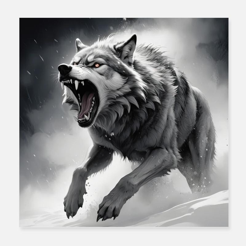 Wolf Animal Vector Nature Illustration Design Wild Poster 8" x 8" (20x20 cm)