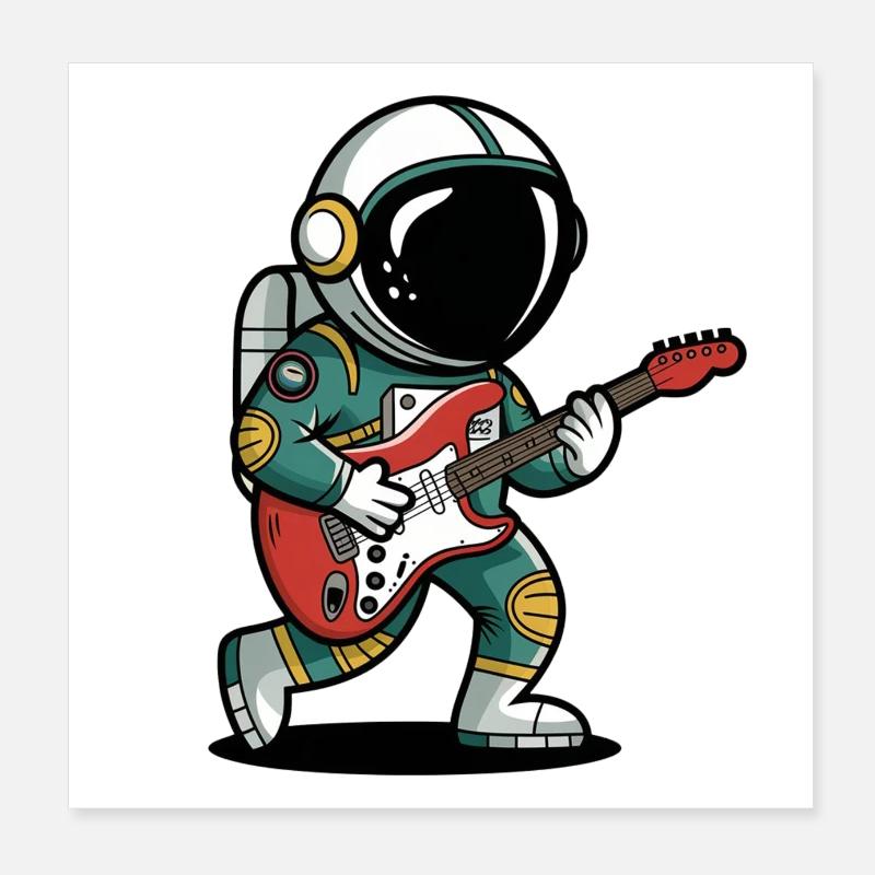 Spaceman Playing Guitars Poster 8" x 8" (20x20 cm)